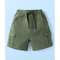 Babyhug Single Jersey Knit Half Sleeves T-Shirt & Shorts Set With Animal Print - White & Olive Green