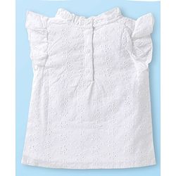 Babyhug Cotton Woven Half Sleeves Schiffli Top & Checkered Frill Skirt Set -  White & Red Yellow Blue
