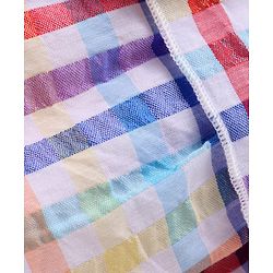 Babyhug Cotton Woven Half Sleeves Schiffli Top & Checkered Frill Skirt Set -  White & Red Yellow Blue