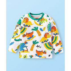 Babyhug Cotton Knit Full Sleeves Night Suit with Dino Print - White