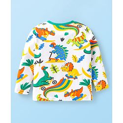 Babyhug Cotton Knit Full Sleeves Night Suit with Dino Print - White