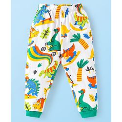 Babyhug Cotton Knit Full Sleeves Night Suit with Dino Print - White