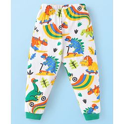 Babyhug Cotton Knit Full Sleeves Night Suit with Dino Print - White
