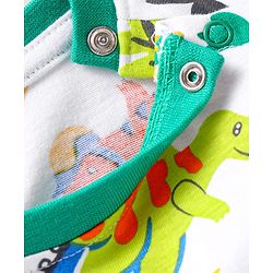 Babyhug Cotton Knit Full Sleeves Night Suit with Dino Print - White