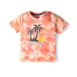 Babyhug Single Jersey Knit Half Sleeves Beach Theme T-Shirt & Shorts Set - Coral