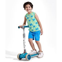 Babyhug Single Jersey Knit Sleeveless Tank T-Shirt & Shorts Set With Tree Print - Light Green & Blue