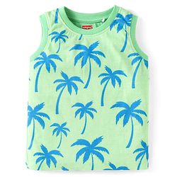 Babyhug Single Jersey Knit Sleeveless Tank T-Shirt & Shorts Set With Tree Print - Light Green & Blue