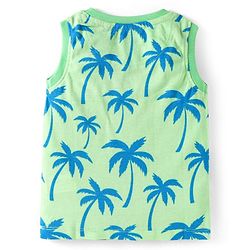 Babyhug Single Jersey Knit Sleeveless Tank T-Shirt & Shorts Set With Tree Print - Light Green & Blue
