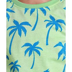 Babyhug Single Jersey Knit Sleeveless Tank T-Shirt & Shorts Set With Tree Print - Light Green & Blue