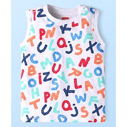 Babyhug Single Jersey Knit  Sleeveless T-Shirt & Shorts Set with Alphabets Print - White