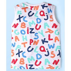 Babyhug Single Jersey Knit  Sleeveless T-Shirt & Shorts Set with Alphabets Print - White