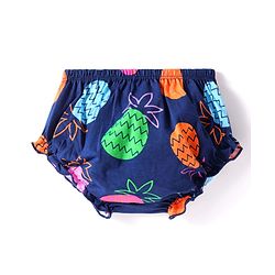 Babyhug Cotton Knit Singlet Sleeves Tropical Theme Frock with Bloomer & Head Band -  Navy Blue