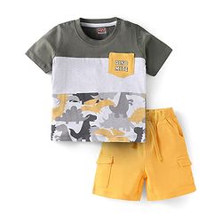 Babyhug Tshirt and Bottomwear Boy Half sleeves Shoulder-Snap Buttons