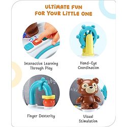 Babyhug Teddy Foldable Baby Walker with Toy Bar Music & Lights - Teal Blue| Adjustable Height| 360° Swivel Wheels| Detachable Toy Bar