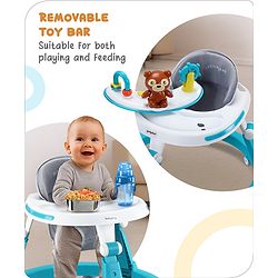 Babyhug Teddy Foldable Baby Walker with Toy Bar Music & Lights - Teal Blue| Adjustable Height| 360° Swivel Wheels| Detachable Toy Bar