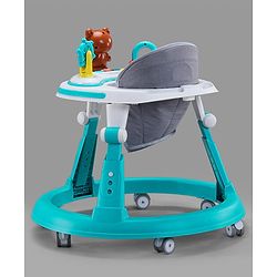 Babyhug Teddy Foldable Baby Walker with Toy Bar Music & Lights - Teal Blue| Adjustable Height| 360° Swivel Wheels| Detachable Toy Bar