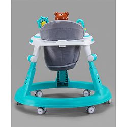 Babyhug Teddy Foldable Baby Walker with Toy Bar Music & Lights - Teal Blue| Adjustable Height| 360° Swivel Wheels| Detachable Toy Bar