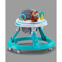 Babyhug Teddy Foldable Baby Walker with Toy Bar Music & Lights - Teal Blue| Adjustable Height| 360° Swivel Wheels| Detachable Toy Bar