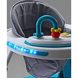 Babyhug Teddy Foldable Baby Walker with Toy Bar Music & Lights - Teal Blue| Adjustable Height| 360° Swivel Wheels| Detachable Toy Bar