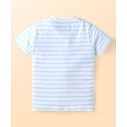 Babyhug Single Jersey Knit Half Sleeves Front Open T-Shirt & Shorts Set With Crocodile Print & Bird Patch - Light Blue