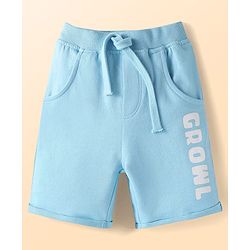Babyhug Single Jersey Knit Half Sleeves Front Open T-Shirt & Shorts Set With Crocodile Print & Bird Patch - Light Blue