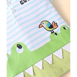 Babyhug Single Jersey Knit Half Sleeves Front Open T-Shirt & Shorts Set With Crocodile Print & Bird Patch - Light Blue