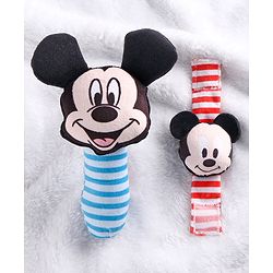Babyhug Disney Mickey & Minnie Rattle Gift Set - Pack of 2 |Disney Theme| Mickey Hand Rattle & Minnie wrist Rattle | Ideal for Babies| Safe, Fun & Stimulating for Infants | Helps Develop Motor Skills | Perfect Gift for Infants| BIS Certified