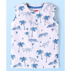 Babyhug Single Jersey Knit Sleeveless Tank T-Shirt & Shorts Set with Jungle Theme Print - White