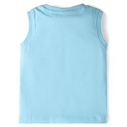 Babyhug Single Jersey Knit Sleeveless T-Shirt and Short Set with Dino Print- Light Blue & Green