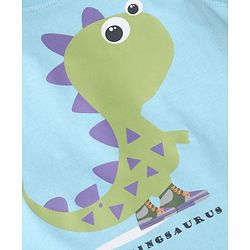 Babyhug Single Jersey Knit Sleeveless T-Shirt and Short Set with Dino Print- Light Blue & Green