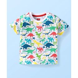 Babyhug Single Jersey Knit Half Sleeves T-Shirt & Shorts Set with Dino Print - White & Orange