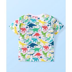 Babyhug Single Jersey Knit Half Sleeves T-Shirt & Shorts Set with Dino Print - White & Orange