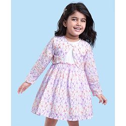 Babyhug Cotton Woven Frock & Full Sleeves Shrug With Floral Print - White