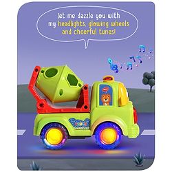 Babyhug 4 in 1 Musical Bump & Go Construction Series Cement Mixer Truck - Green| |BIS Aprroved| Moving Eye | Shape & Color Recognition| Light & Music| Spatial Awareness| Cause & Effect - Yellow