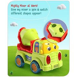 Babyhug 4 in 1 Musical Bump & Go Construction Series Cement Mixer Truck - Green| |BIS Aprroved| Moving Eye | Shape & Color Recognition| Light & Music| Spatial Awareness| Cause & Effect - Yellow