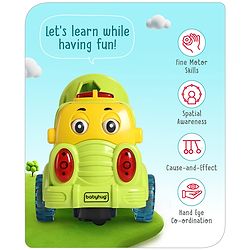 Babyhug 4 in 1 Musical Bump & Go Construction Series Cement Mixer Truck - Green| |BIS Aprroved| Moving Eye | Shape & Color Recognition| Light & Music| Spatial Awareness| Cause & Effect - Yellow