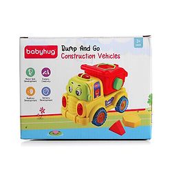 Babyhug 4 in 1 Musical Bump & Go Construction Series Cement Mixer Truck - Green| |BIS Aprroved| Moving Eye | Shape & Color Recognition| Light & Music| Spatial Awareness| Cause & Effect - Yellow