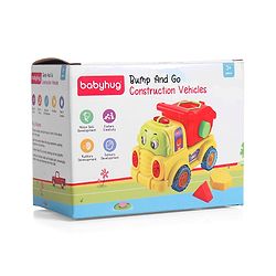 Babyhug 4 in 1 Musical Bump & Go Construction Series Cement Mixer Truck - Green| |BIS Aprroved| Moving Eye | Shape & Color Recognition| Light & Music| Spatial Awareness| Cause & Effect - Yellow