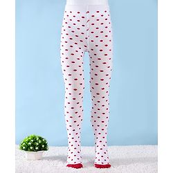Cute Walk by Babyhug Knit Antibacterial Footed Tights with Polka Dots Design - White