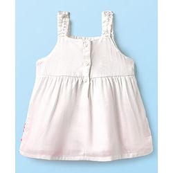 Babyhug Woven Sleeveless Top With Floral Embroidery - White