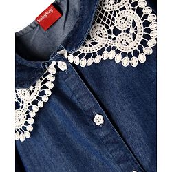 Babyhug Rayon Woven Full Sleeves Peter Pan Collared Front Open Top with Lace Detailing - Navy Blue