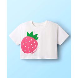 Babyhug Cotton Knit Half Sleeves T-Shirt with Strawberry Print - White