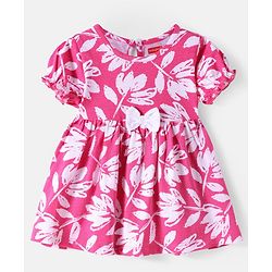 Babyhug Cotton Knit Half Puffed Sleeves Polka Dots & Floral Printed Frock with Headband & Bow Applique Pack of 2 - Blue & Pink