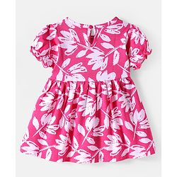 Babyhug Cotton Knit Half Puffed Sleeves Polka Dots & Floral Printed Frock with Headband & Bow Applique Pack of 2 - Blue & Pink