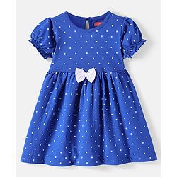 Babyhug Cotton Knit Half Puffed Sleeves Polka Dots & Floral Printed Frock with Headband & Bow Applique Pack of 2 - Blue & Pink