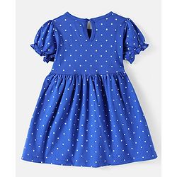 Babyhug Cotton Knit Half Puffed Sleeves Polka Dots & Floral Printed Frock with Headband & Bow Applique Pack of 2 - Blue & Pink