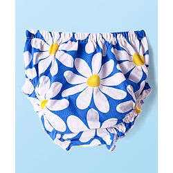 Babyhug Cotton Knit Sleeveless Floral Printed Peter Pan Collared Frock with Bloomer & Headband - Blue