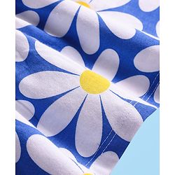 Babyhug Cotton Knit Sleeveless Floral Printed Peter Pan Collared Frock with Bloomer & Headband - Blue