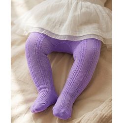 Cute Walk by Babyhug Knit Antibacterial  Footed Tights with Cable Knit Design - Purple