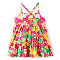 Babyhug Cotton Knit Singlet Sleeves Frock with Floral Print - Yellow